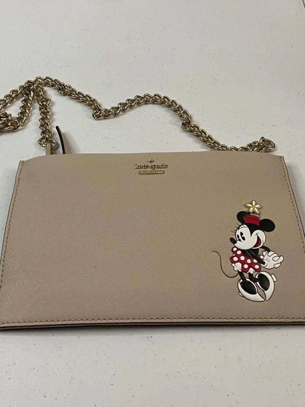 Kate Spade New York Minnie Mouse Crossbody Bag Beige Leather Chain Strap - Picture 14 of 14